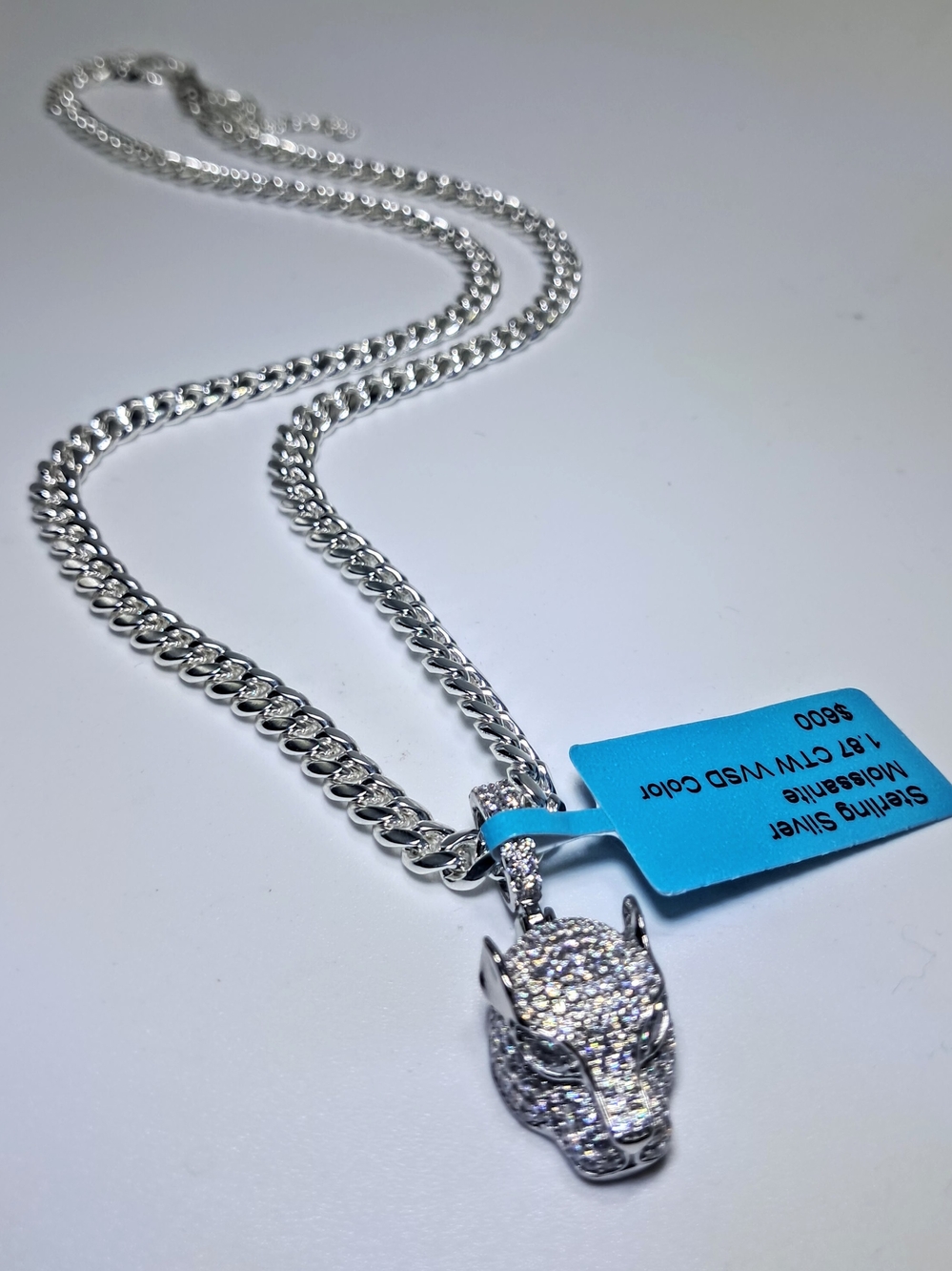 18" 925 Sterling Silver 5mm Cuban Link Chain with 1.87 CTW Moissanite Pendant - Picture 3 of 8